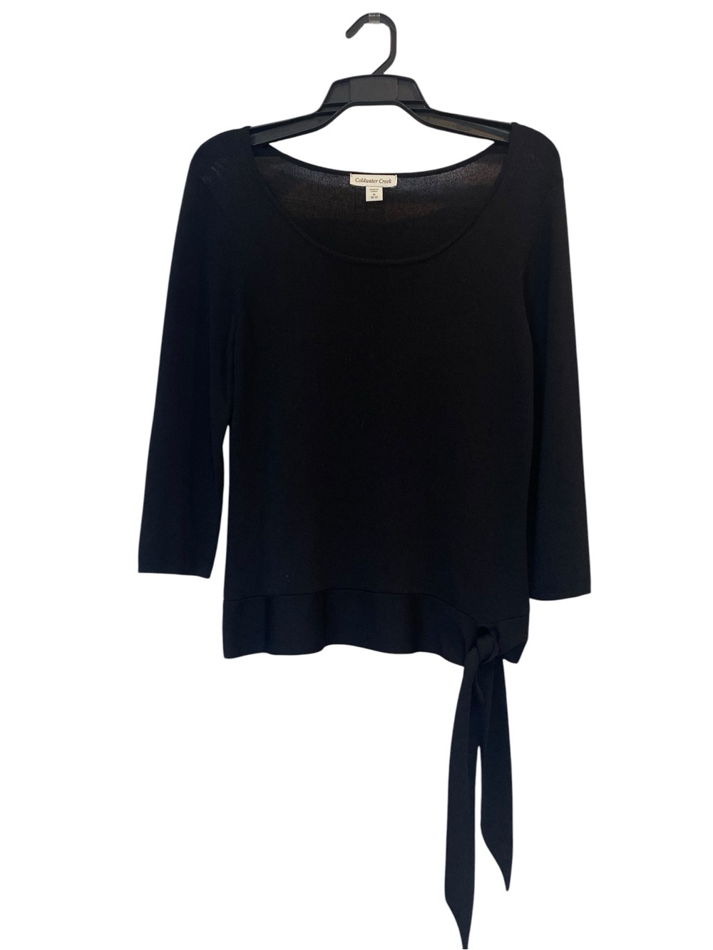 Coldwater Creek Women Medium Black Side-Tie Scoop Neck Long Sleeve Knit Top